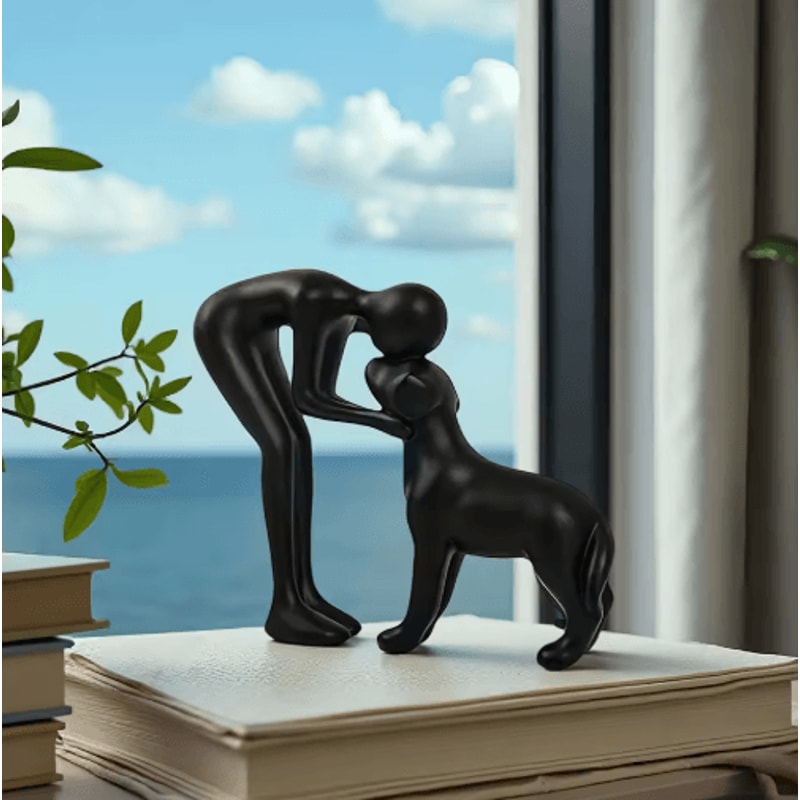 Elegant Black Dog Owner Statue For Home Decoration 4