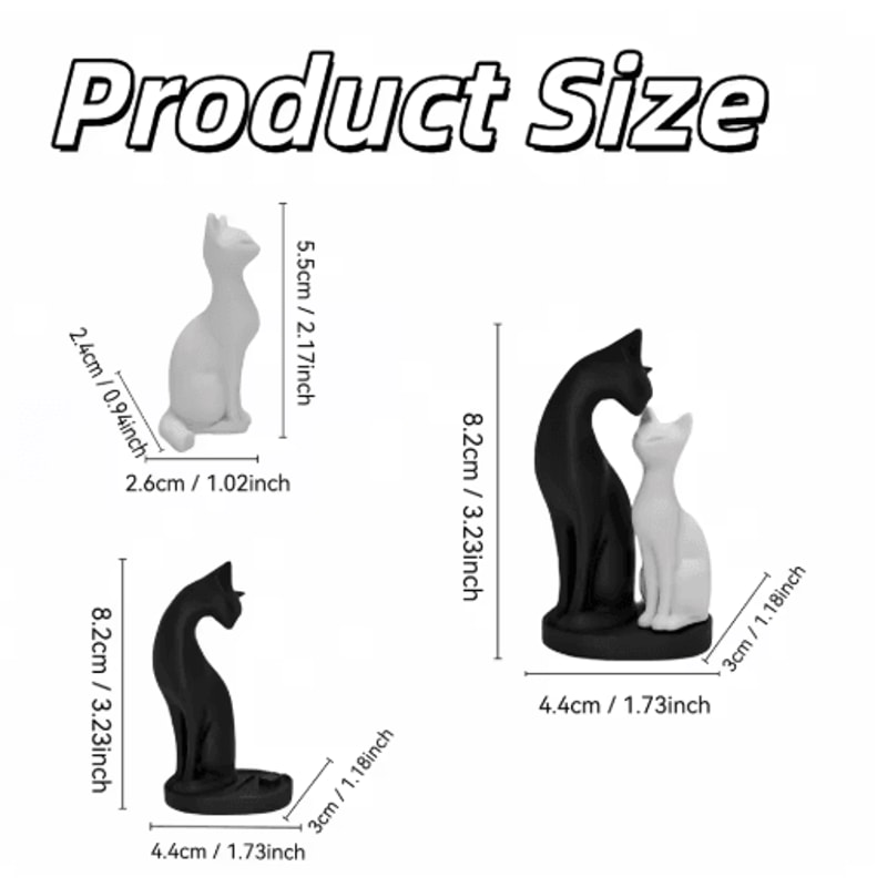 Elegant Black White Cat Sculpture For Home Office Decor 2