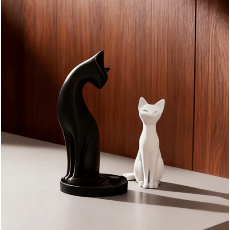 Elegant Black White Cat Sculpture For Home Office Decor 4