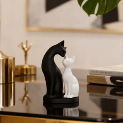 elegant black & white cat sculpture for home & office decor