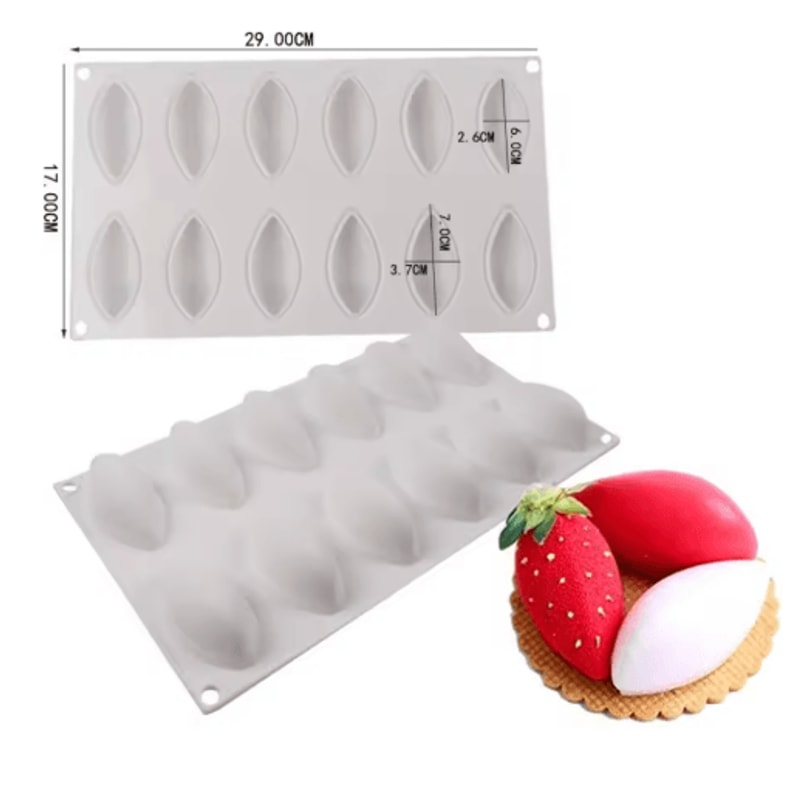 12Cavity Silicone Quenelle Mold For Mousse Cakes Chocolate Desserts 2