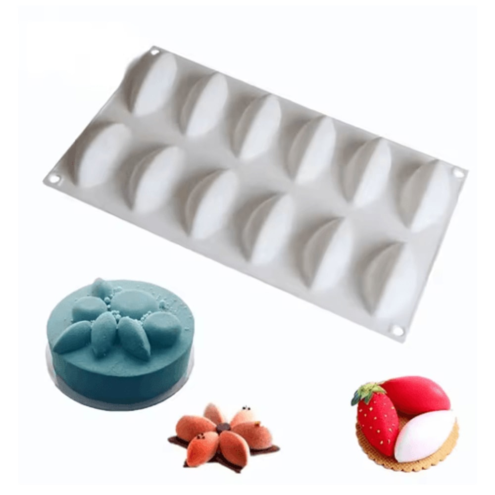 12Cavity Silicone Quenelle Mold For Mousse Cakes Chocolate Desserts 0