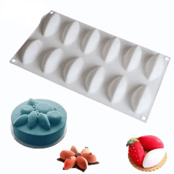 12-cavity silicone quenelle mold for mousse cakes & chocolate desserts