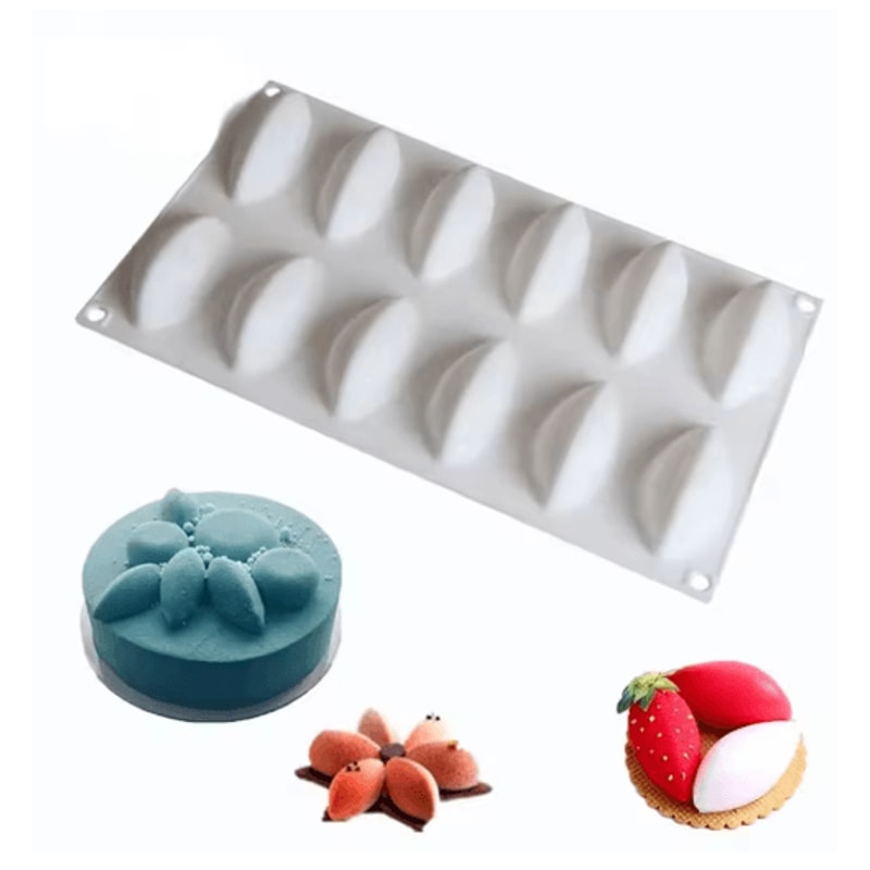12Cavity Silicone Quenelle Mold For Mousse Cakes Chocolate Desserts 0