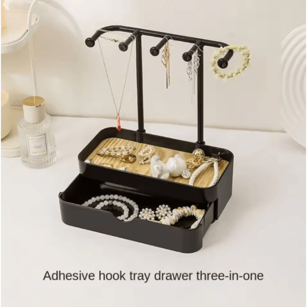 Wooden Jewelry Display Rack With Drawer For Earrings Necklaces 0