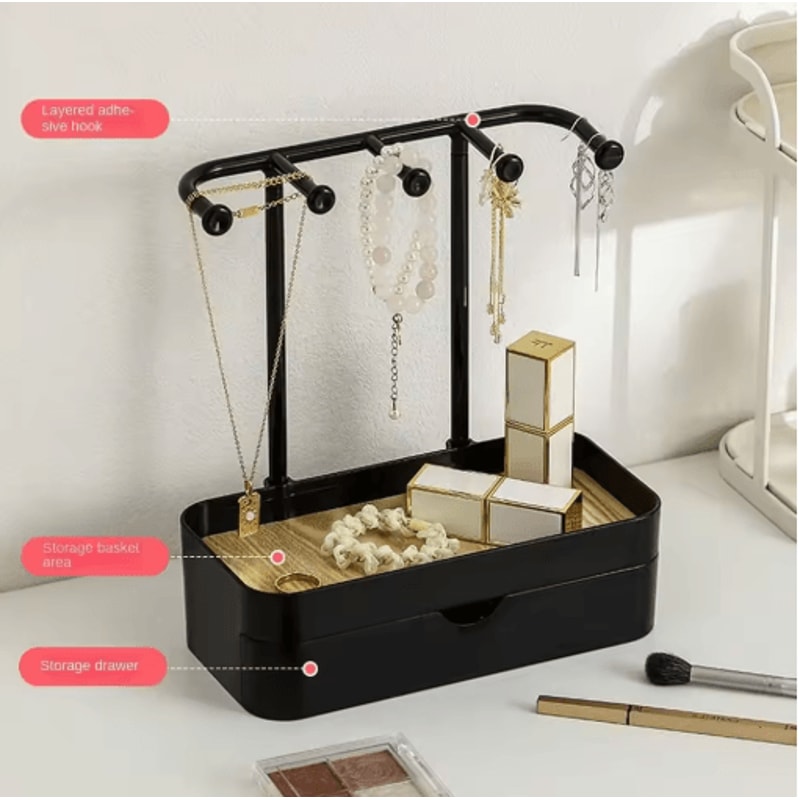 Wooden Jewelry Display Rack With Drawer For Earrings Necklaces 6