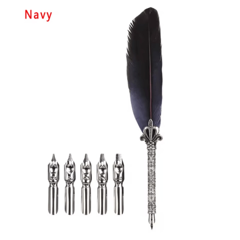 Luxury Vintage Feather Quill Pen Set With Gift Box 5 Nibs 1