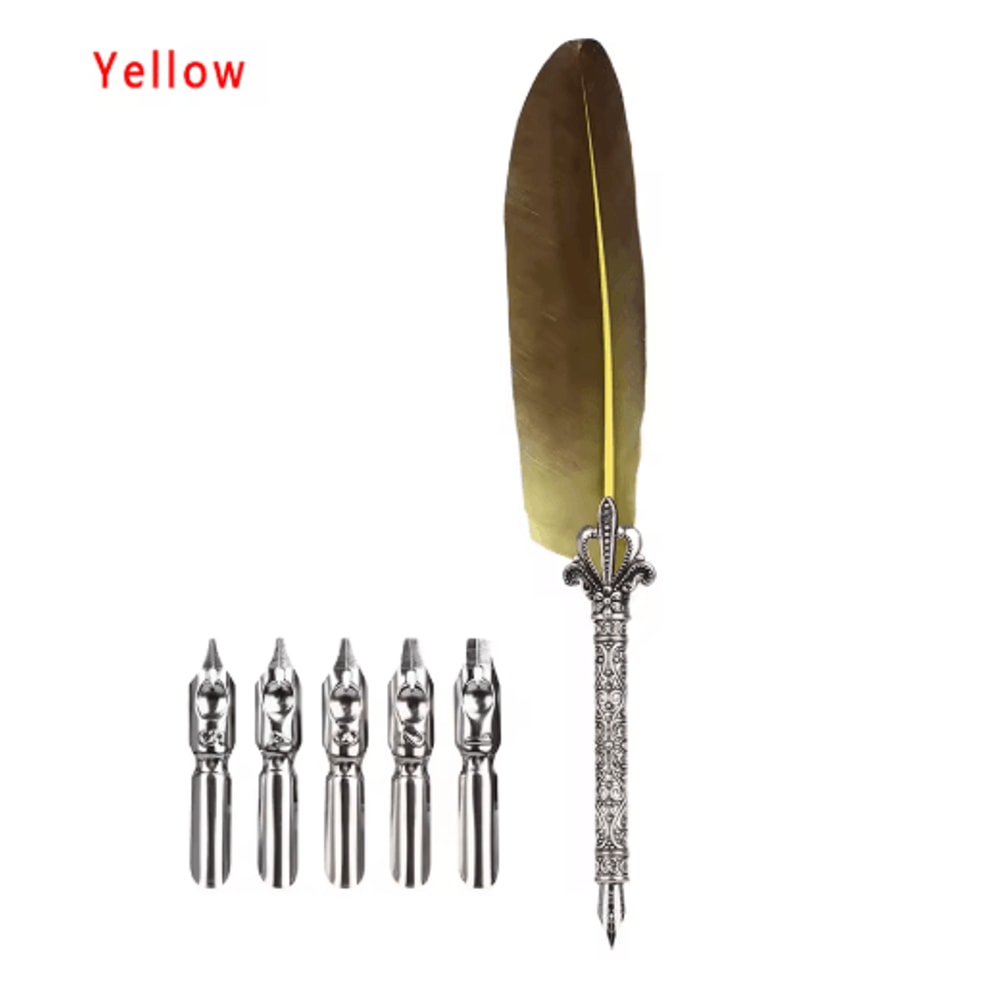 Luxury Vintage Feather Quill Pen Set With Gift Box 5 Nibs 2