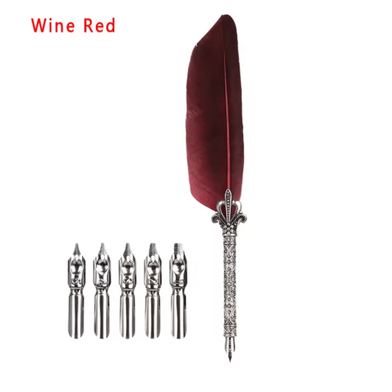 Luxury Vintage Feather Quill Pen Set With Gift Box 5 Nibs 6