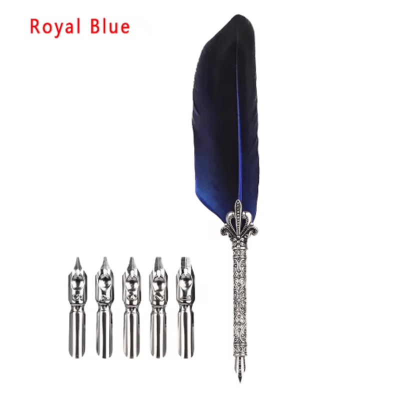 Luxury Vintage Feather Quill Pen Set With Gift Box 5 Nibs 9