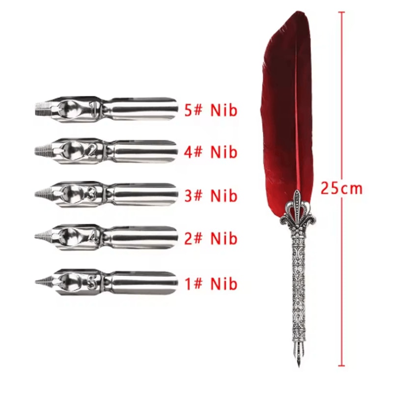 Luxury Vintage Feather Quill Pen Set With Gift Box 5 Nibs 11