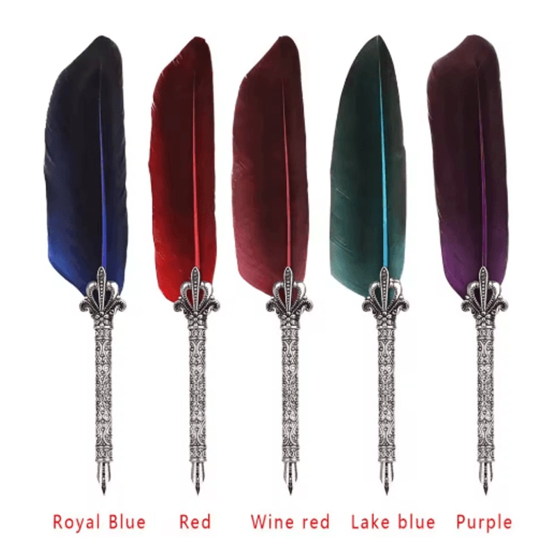 Luxury Vintage Feather Quill Pen Set With Gift Box 5 Nibs 12