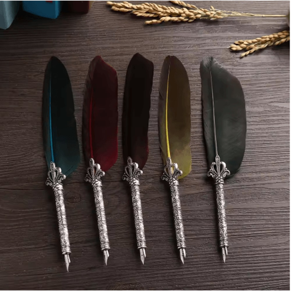 Luxury Vintage Feather Quill Pen Set With Gift Box 5 Nibs 13