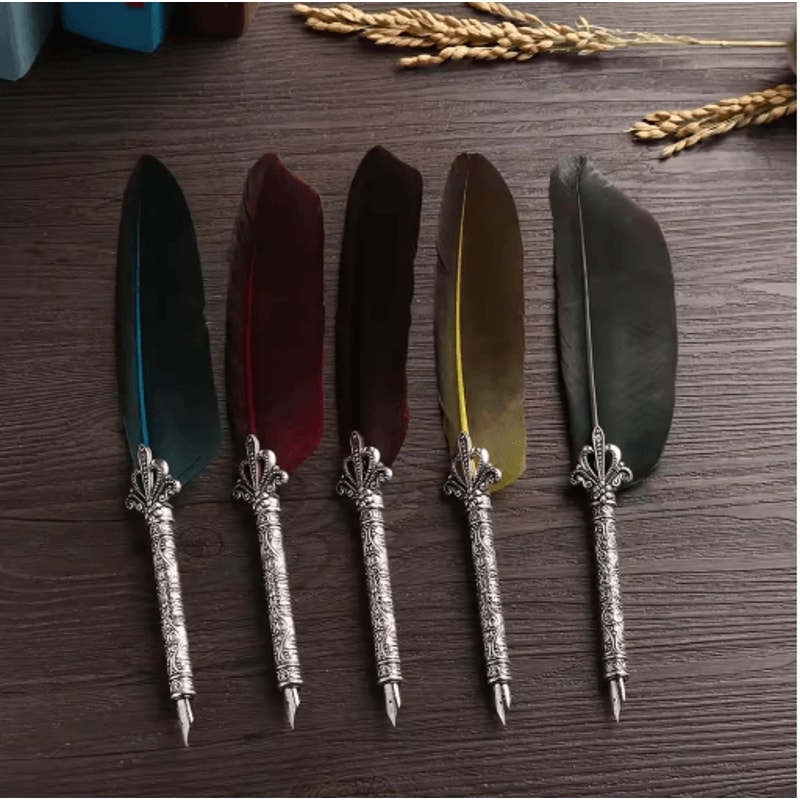 Luxury Vintage Feather Quill Pen Set With Gift Box 5 Nibs 13