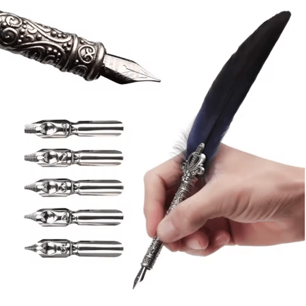 Luxury Vintage Feather Quill Pen Set With Gift Box 5 Nibs 0