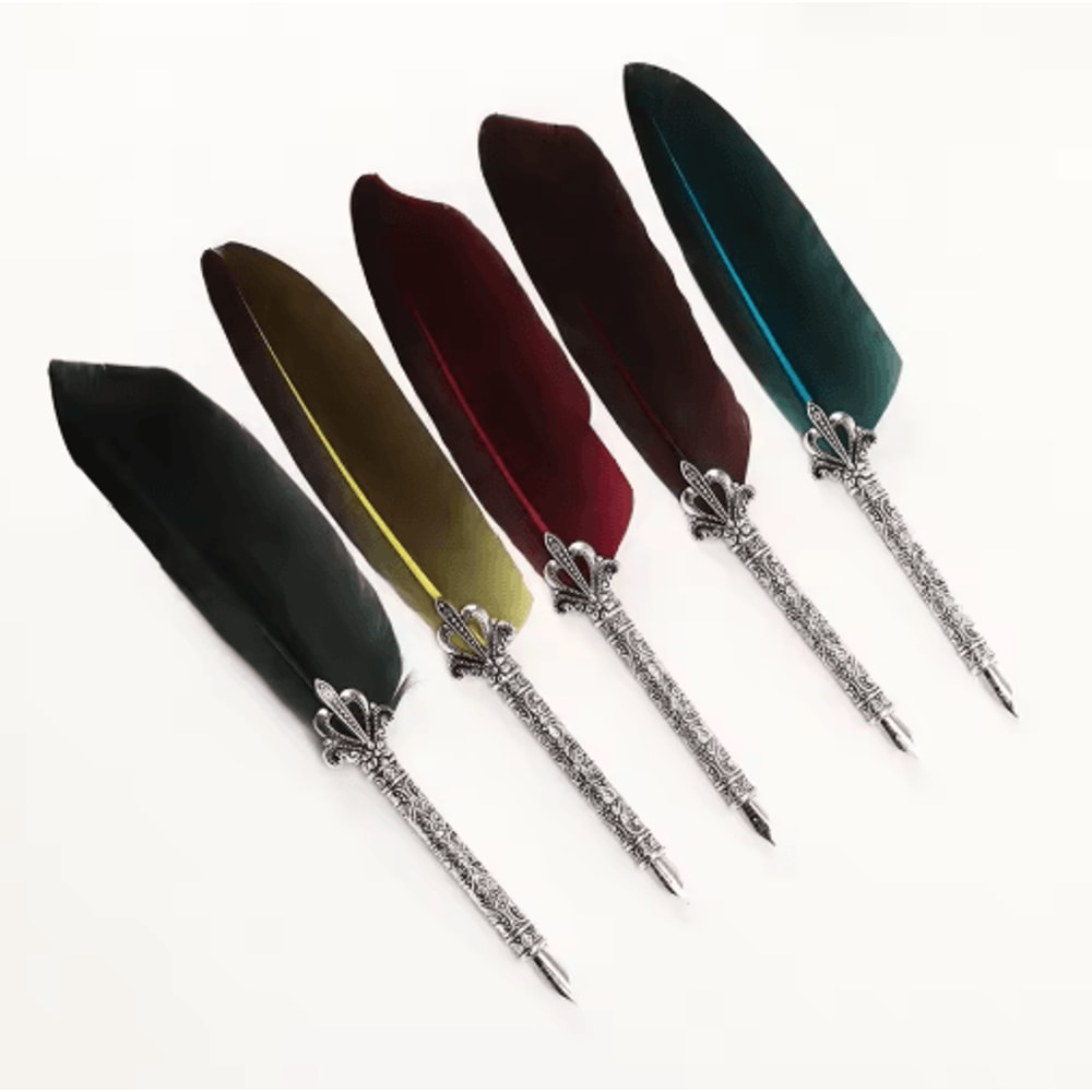 Luxury Vintage Feather Quill Pen Set With Gift Box 5 Nibs 15