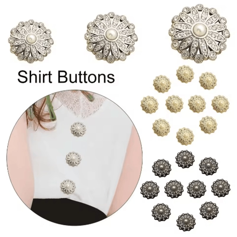 Retro Pearl Rhinestone Sewing Buttons For DIY Clothing Design 12