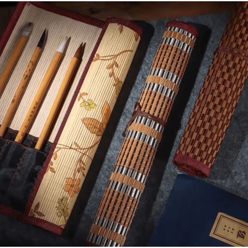 Bamboo RollUp Brush Holder For Calligraphy Art Supplies 13
