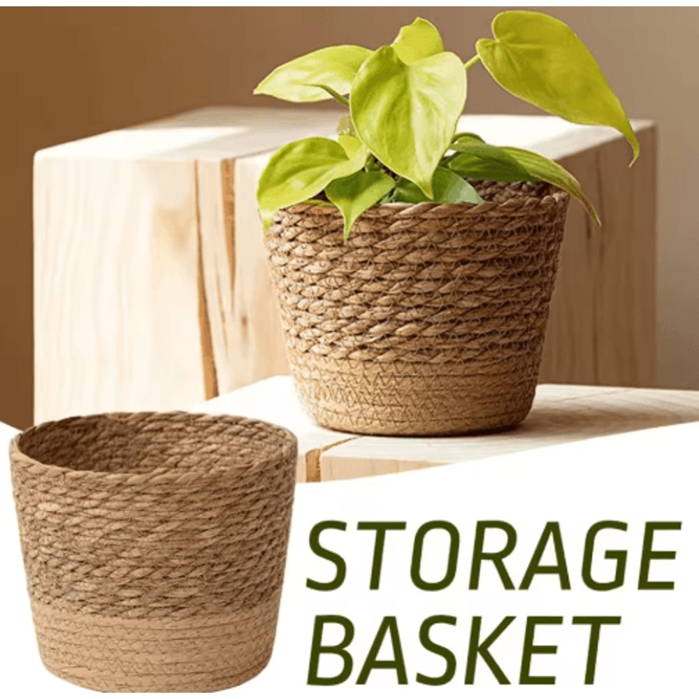 Handmade Woven Straw Planter Basket For Flowers Home Decor 5
