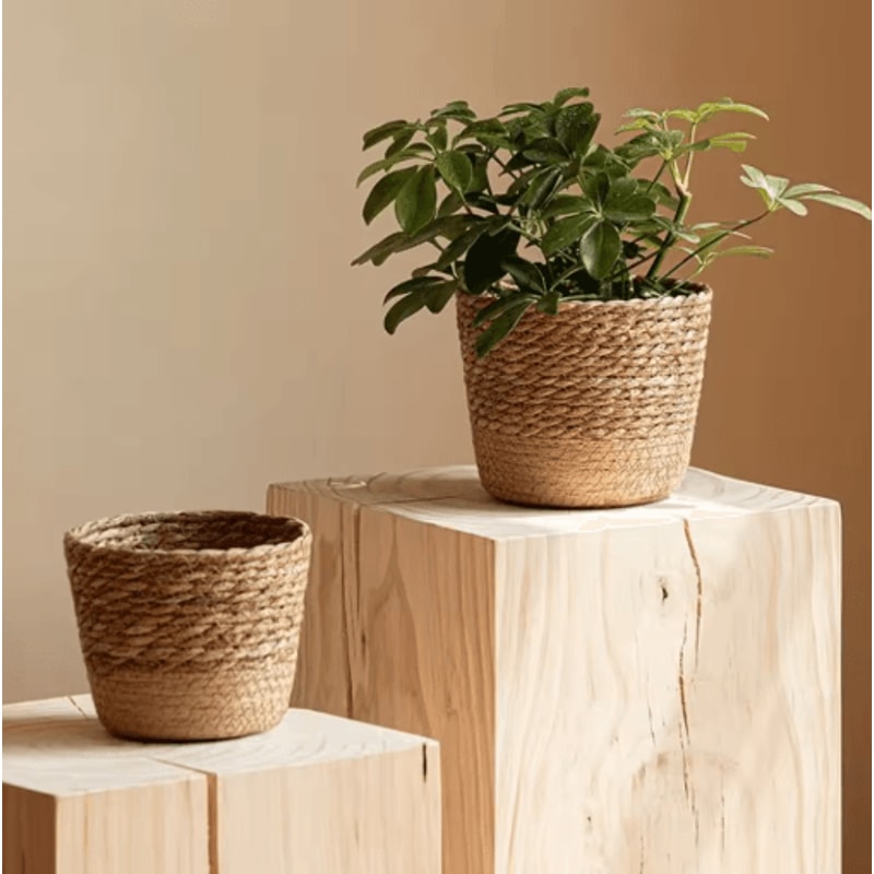 Handmade Woven Straw Planter Basket For Flowers Home Decor 6