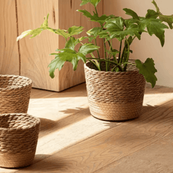 handmade woven straw planter basket for flowers & home decor
