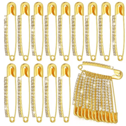 gold rhinestone safety pin brooch clips for sweaters shawls & hats