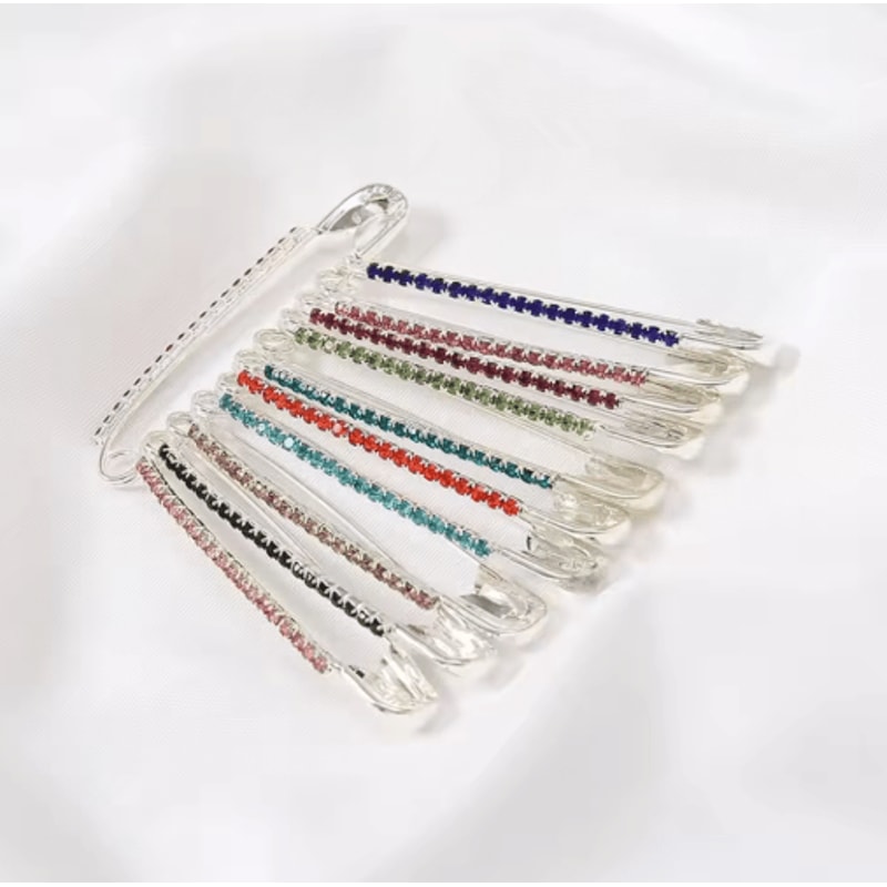 Gold Rhinestone Safety Pin Brooch Clips For Sweaters Shawls Hats 2