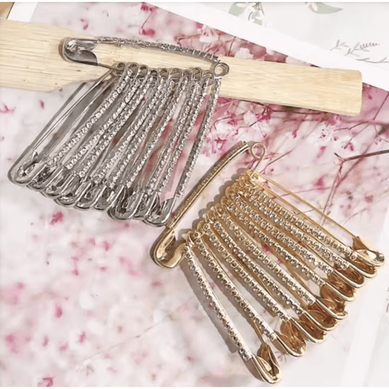 Gold Rhinestone Safety Pin Brooch Clips For Sweaters Shawls Hats 8