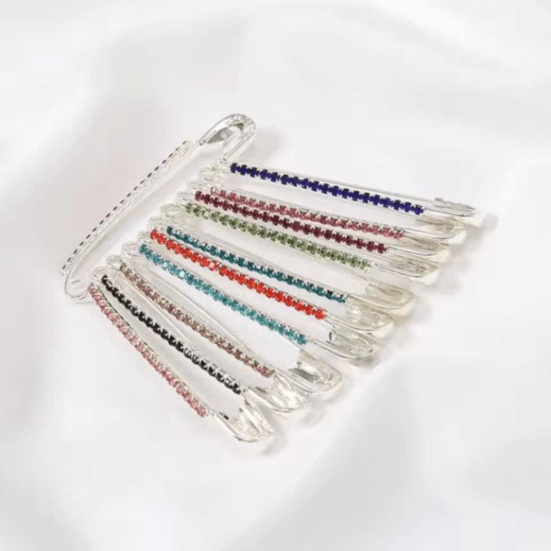 Gold Rhinestone Safety Pin Brooch Clips For Sweaters Shawls Hats 9