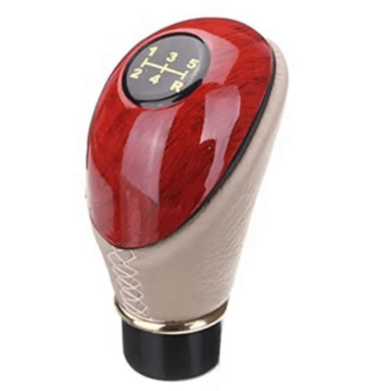 Universal Wooden PU Leather 5Speed Manual Gear Shift Knob 1