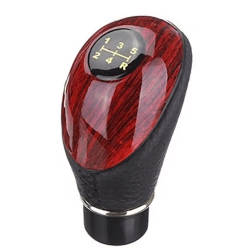 Universal Wooden PU Leather 5Speed Manual Gear Shift Knob 2