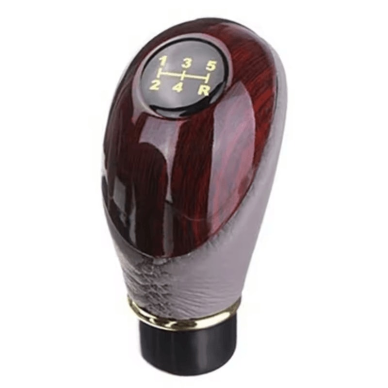 Universal Wooden PU Leather 5Speed Manual Gear Shift Knob 3