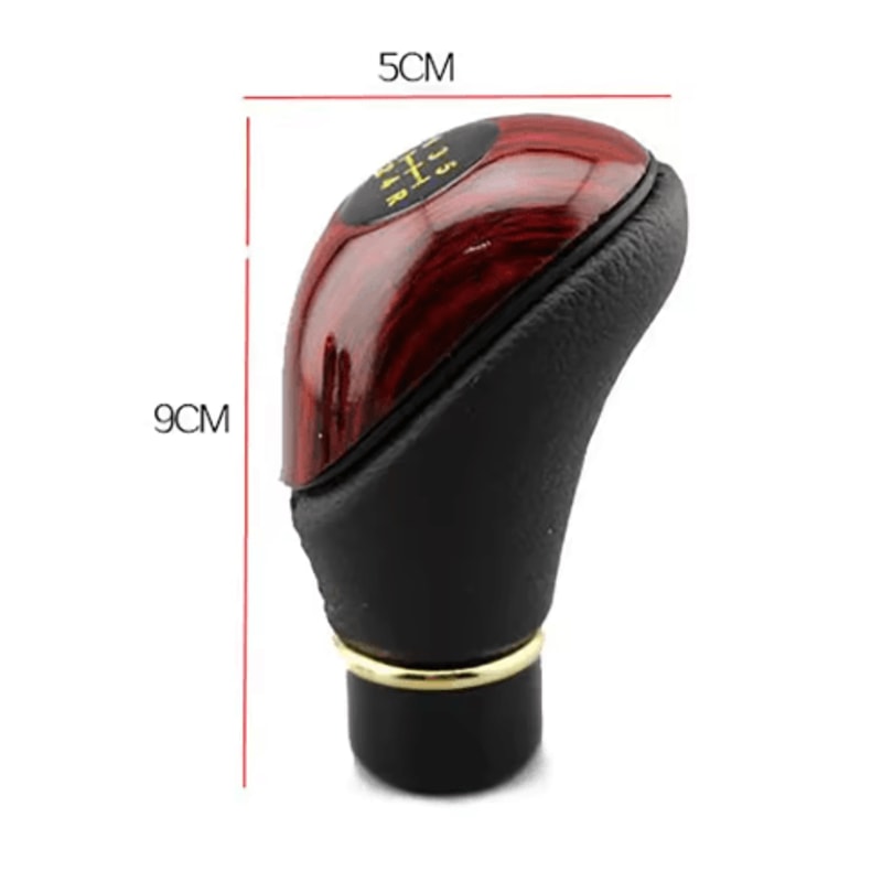 Universal Wooden PU Leather 5Speed Manual Gear Shift Knob 4