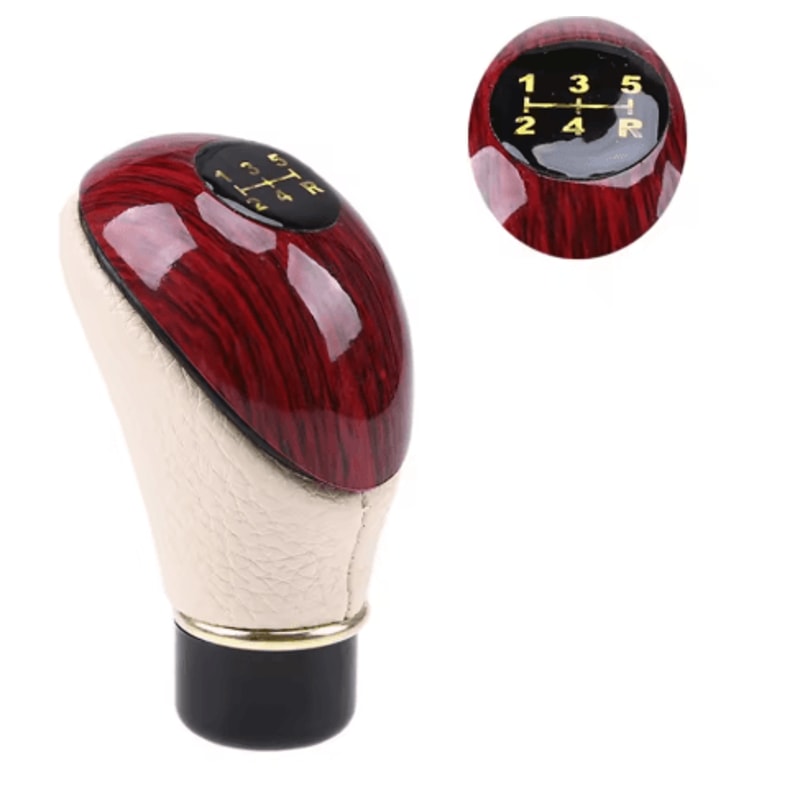Universal Wooden PU Leather 5Speed Manual Gear Shift Knob 6