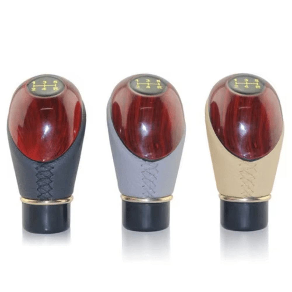 Universal Wooden PU Leather 5Speed Manual Gear Shift Knob 0