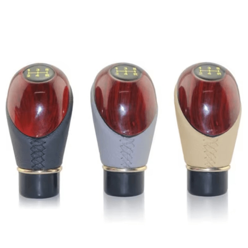 Universal Wooden PU Leather 5Speed Manual Gear Shift Knob 0