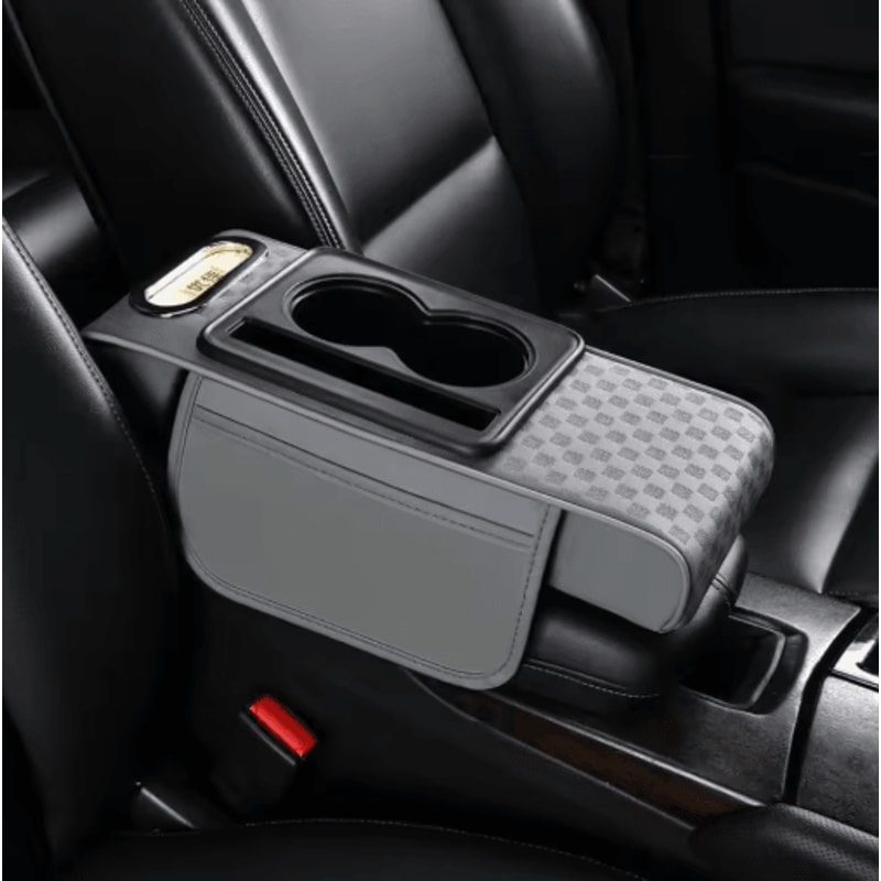 Universal PU Leather Car Armrest Cushion With Cup Holder Tissue Storage 5