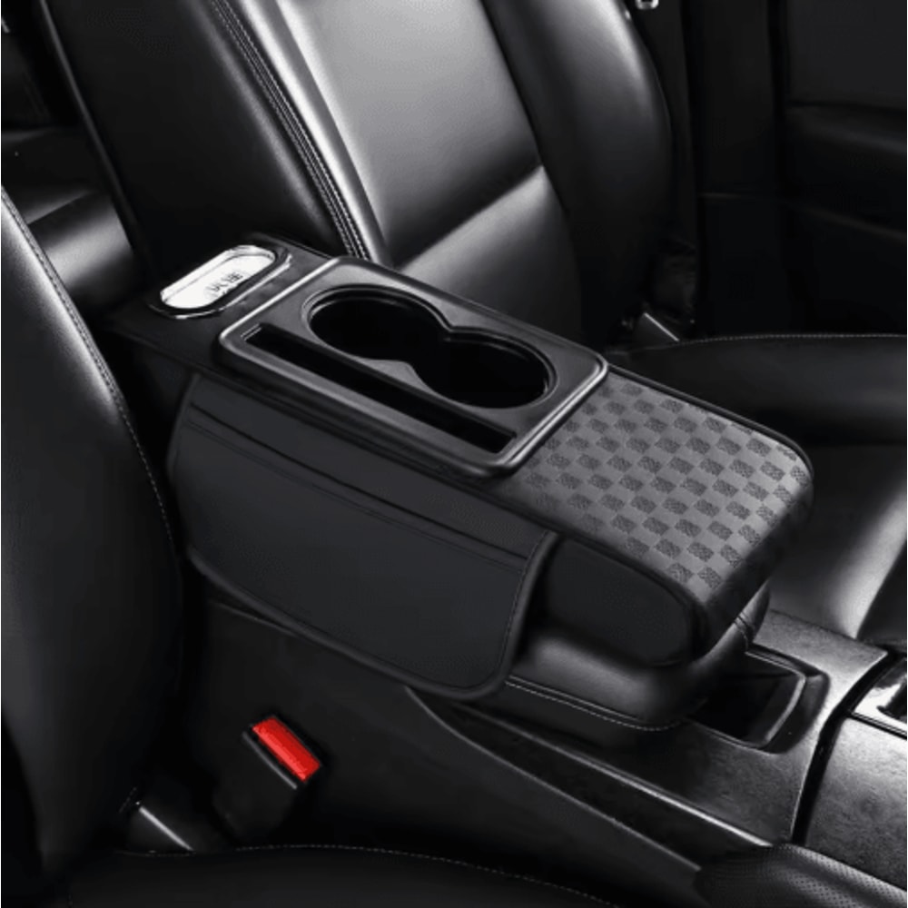 Universal PU Leather Car Armrest Cushion With Cup Holder Tissue Storage 7