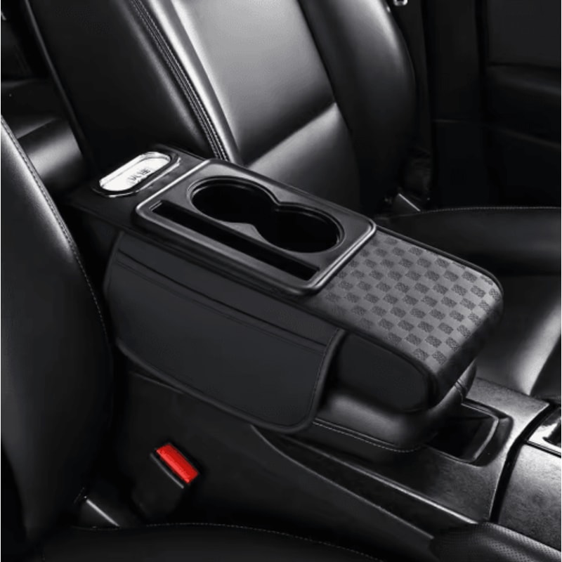 Universal PU Leather Car Armrest Cushion With Cup Holder Tissue Storage 7