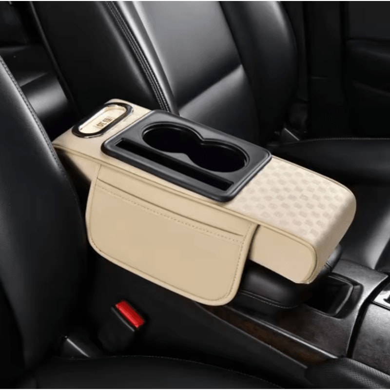 Universal PU Leather Car Armrest Cushion With Cup Holder Tissue Storage 8