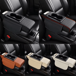 universal pu leather car armrest cushion with cup holder & tissue storage