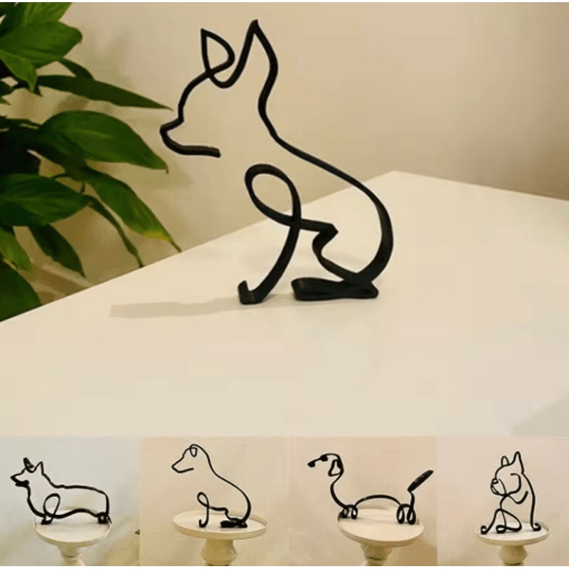 Modern Wrought Iron Dog Sculpture Decorative Animal Figurine 7
