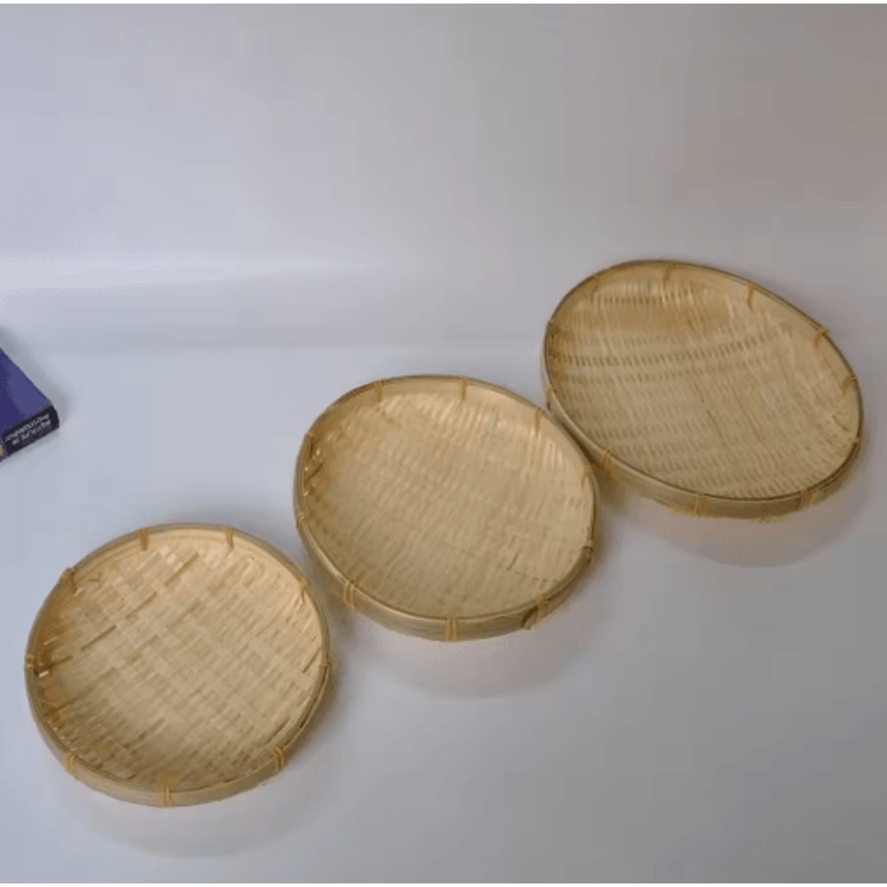 Handmade Woven Bamboo Bread Basket Tray For Kitchen Table Serving 7