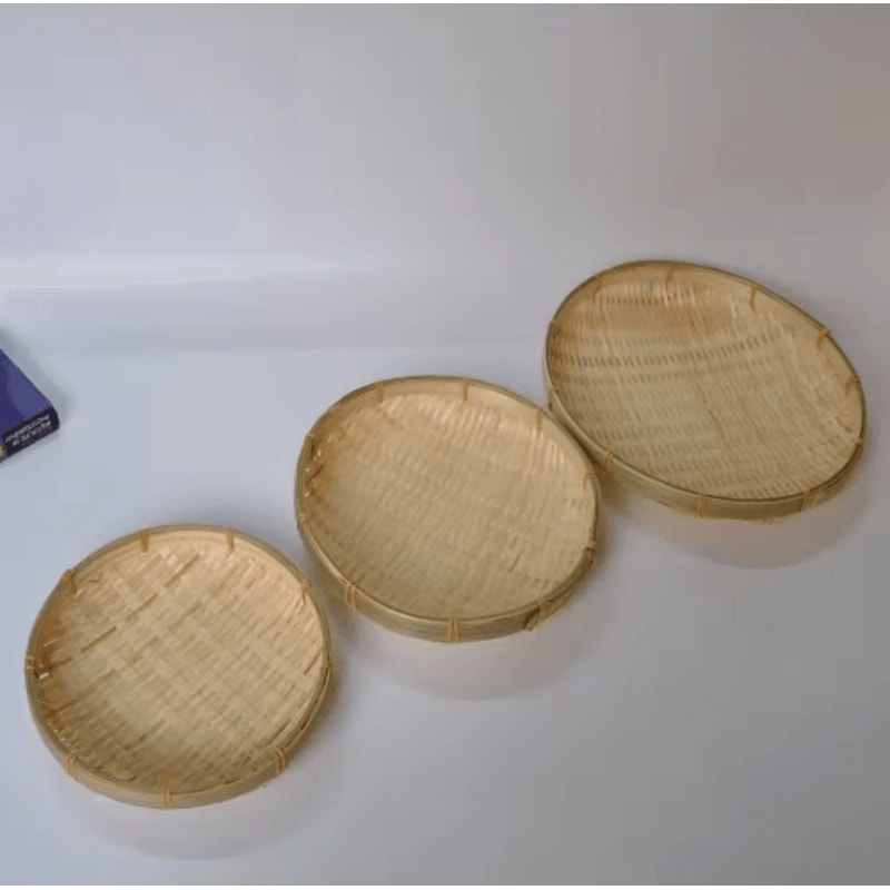 Handmade Woven Bamboo Bread Basket Tray For Kitchen Table Serving 7