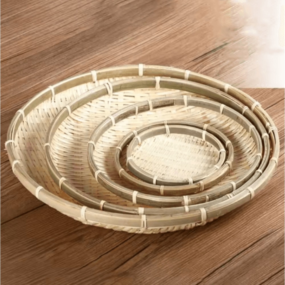 Handmade Woven Bamboo Bread Basket Tray For Kitchen Table Serving 0