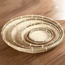 handmade woven bamboo bread basket tray for kitchen & table serving