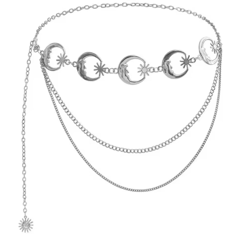 Vintage Moon Layered Waist Chain Belt For Womens Dresses Streetwear 1