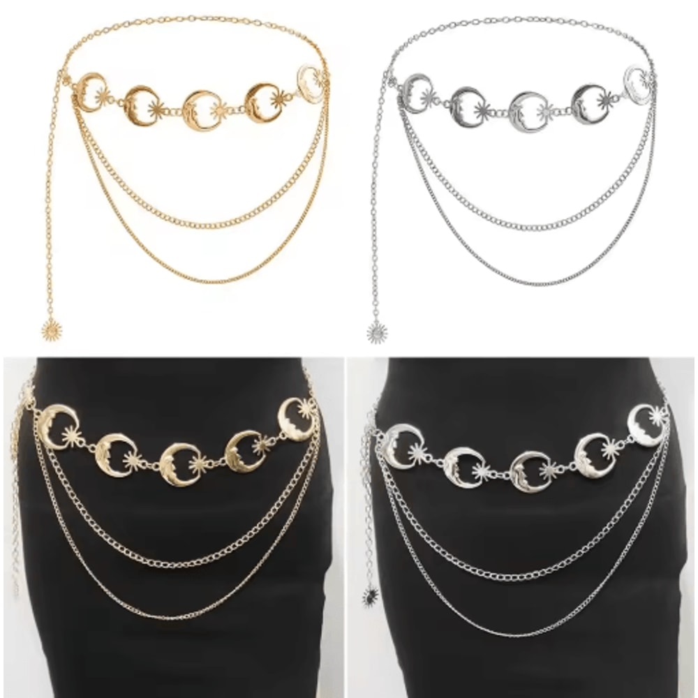 Vintage Moon Layered Waist Chain Belt For Womens Dresses Streetwear 0