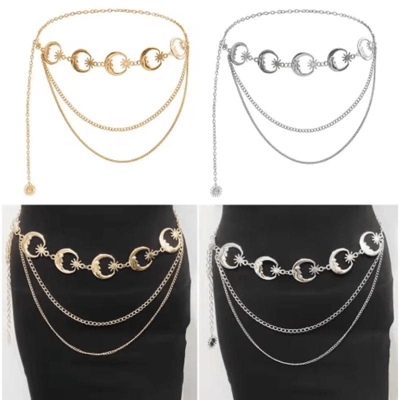 Vintage Moon Layered Waist Chain Belt For Womens Dresses Streetwear 0