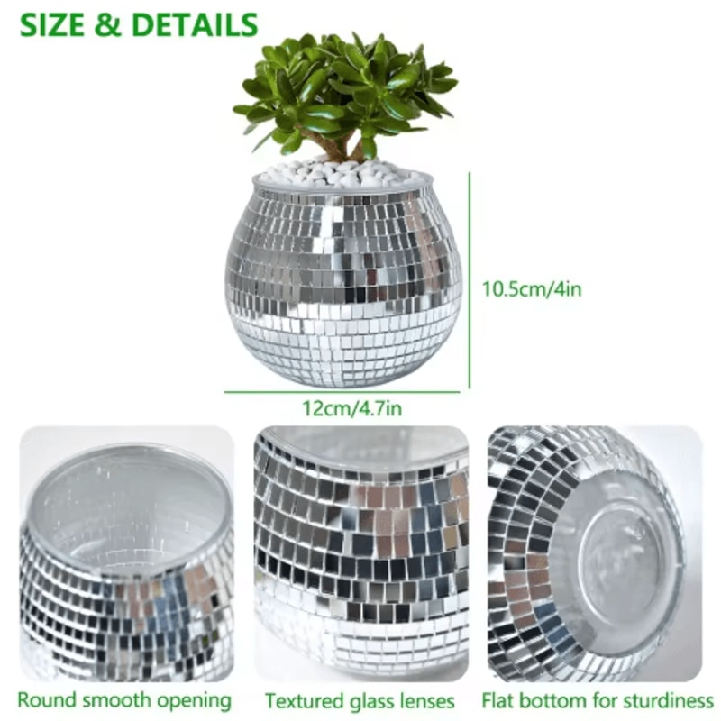 Disco Ball Flower Pot Mirror Vase For Stylish Home Decor 2